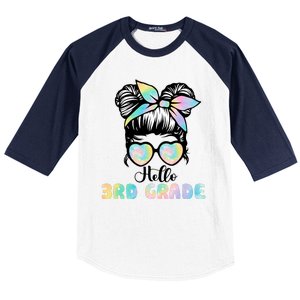 Hello 3rd Grade Messy Hair Bun Girl Back To School First Day Baseball Sleeve Shirt