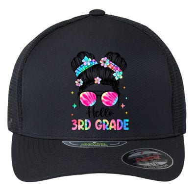 Hello 3rd Grade Messy Hair Bun Girl Back To School First Day Flexfit Unipanel Trucker Cap