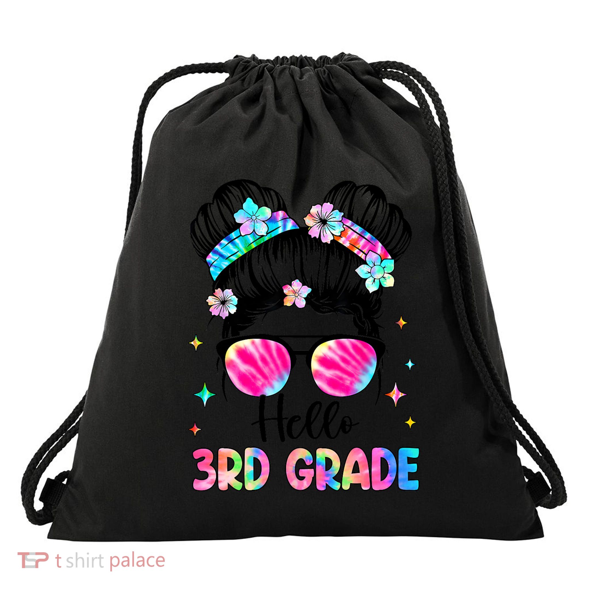 Hello 3rd Grade Messy Hair Bun Girl Back To School First Day Drawstring Bag