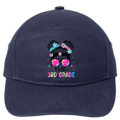 Hello 3rd Grade Messy Hair Bun Girl Back To School First Day 7-Panel Snapback Hat