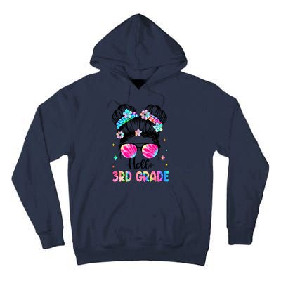 Hello 3rd Grade Messy Hair Bun Girl Back To School First Day Tall Hoodie