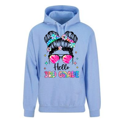 Hello 3rd Grade Messy Hair Bun Girl Back To School First Day Unisex Surf Hoodie