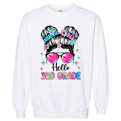 Hello 3rd Grade Messy Hair Bun Girl Back To School First Day Garment-Dyed Sweatshirt