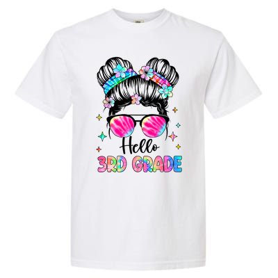 Hello 3rd Grade Messy Hair Bun Girl Back To School First Day Garment-Dyed Heavyweight T-Shirt