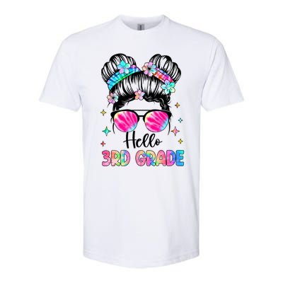 Hello 3rd Grade Messy Hair Bun Girl Back To School First Day Softstyle CVC T-Shirt