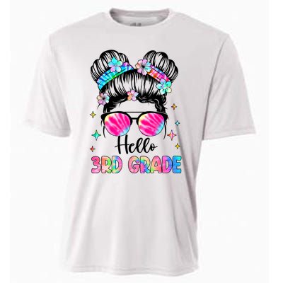 Hello 3rd Grade Messy Hair Bun Girl Back To School First Day Cooling Performance Crew T-Shirt