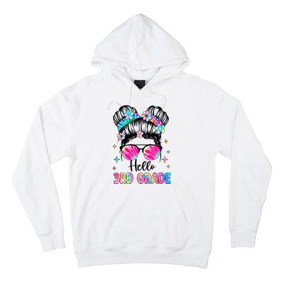 Hello 3rd Grade Messy Hair Bun Girl Back To School First Day Hoodie