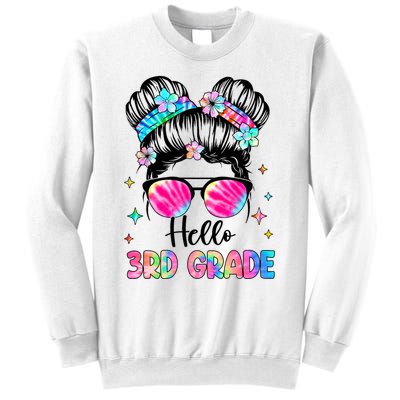 Hello 3rd Grade Messy Hair Bun Girl Back To School First Day Sweatshirt