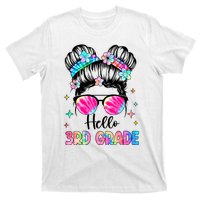 Hello 3rd Grade Messy Hair Bun Girl Back To School First Day T-Shirt