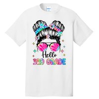 Hello 3rd Grade Messy Hair Bun Girl Back To School First Day Tall T-Shirt