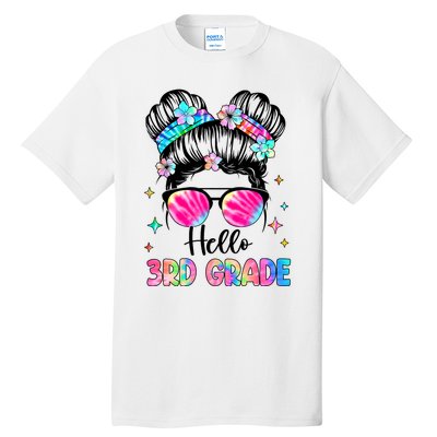 Hello 3rd Grade Messy Hair Bun Girl Back To School First Day Tall T-Shirt