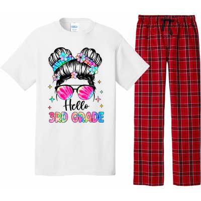 Hello 3rd Grade Messy Hair Bun Girl Back To School First Day Pajama Set