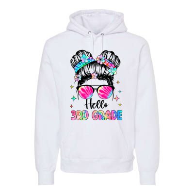 Hello 3rd Grade Messy Hair Bun Girl Back To School First Day Premium Hoodie