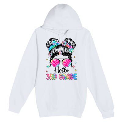 Hello 3rd Grade Messy Hair Bun Girl Back To School First Day Premium Pullover Hoodie