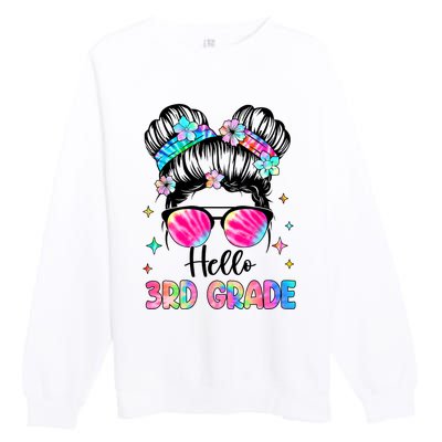 Hello 3rd Grade Messy Hair Bun Girl Back To School First Day Premium Crewneck Sweatshirt