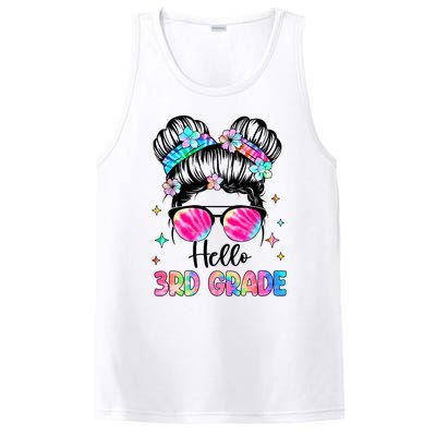 Hello 3rd Grade Messy Hair Bun Girl Back To School First Day PosiCharge Competitor Tank