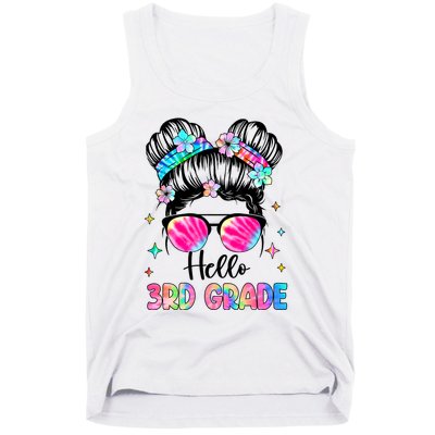 Hello 3rd Grade Messy Hair Bun Girl Back To School First Day Tank Top