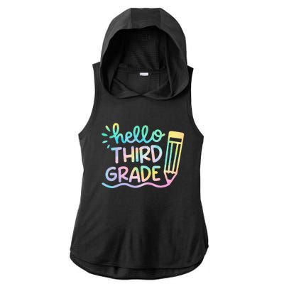 Hello 3rd Grade Tie Dye Teachers Kids Back To School Funny Ladies PosiCharge Tri-Blend Wicking Draft Hoodie Tank