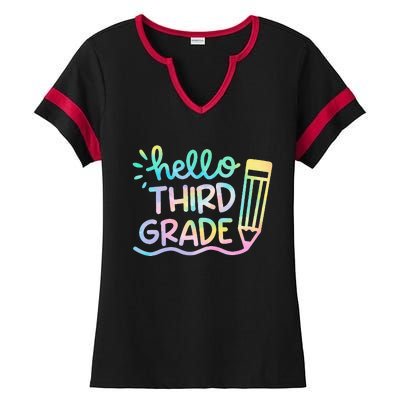 Hello 3rd Grade Tie Dye Teachers Kids Back To School Funny Ladies Halftime Notch Neck Tee