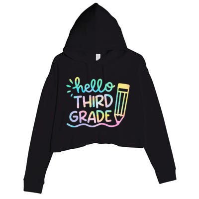 Hello 3rd Grade Tie Dye Teachers Kids Back To School Funny Crop Fleece Hoodie