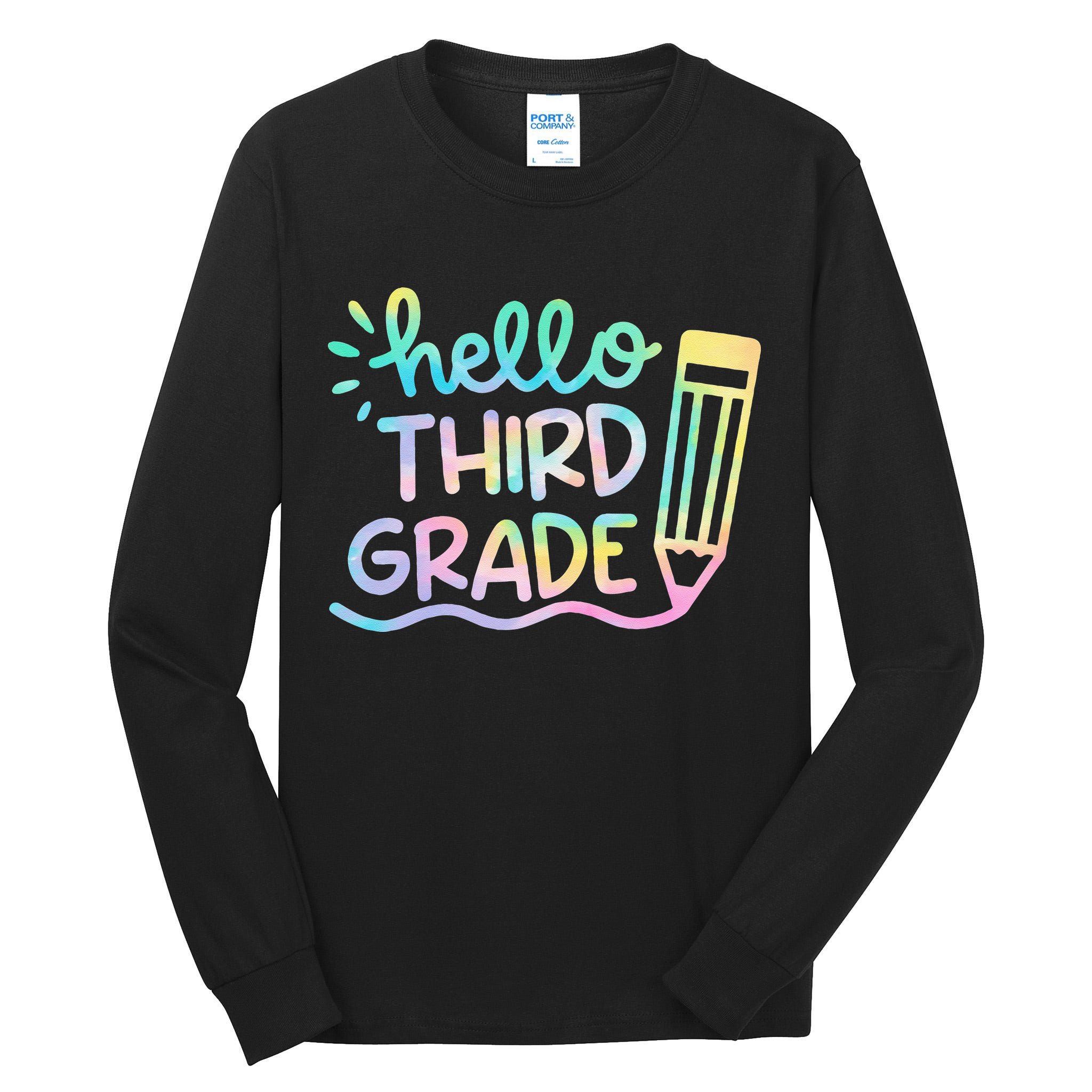 Hello 3rd Grade Tie Dye Teachers Kids Back To School Funny Tall Long Sleeve T-Shirt