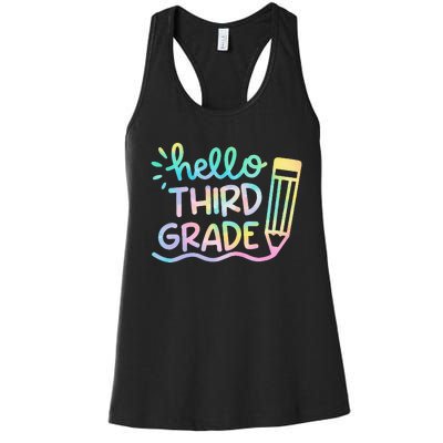 Hello 3rd Grade Tie Dye Teachers Kids Back To School Funny Women's Racerback Tank