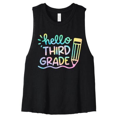 Hello 3rd Grade Tie Dye Teachers Kids Back To School Funny Women's Racerback Cropped Tank