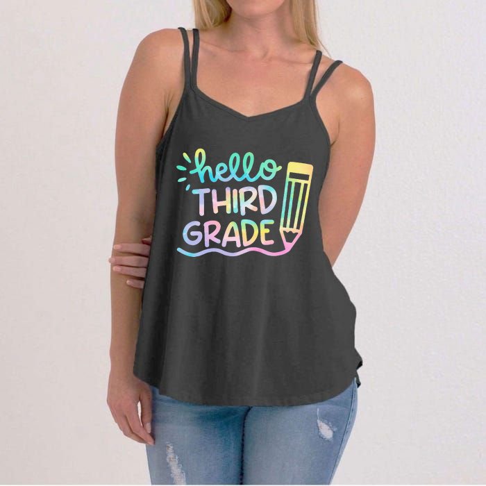 Hello 3rd Grade Tie Dye Teachers Kids Back To School Funny Women's Strappy Tank