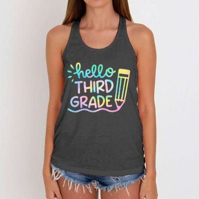 Hello 3rd Grade Tie Dye Teachers Kids Back To School Funny Women's Knotted Racerback Tank