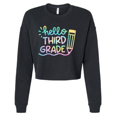 Hello 3rd Grade Tie Dye Teachers Kids Back To School Funny Cropped Pullover Crew