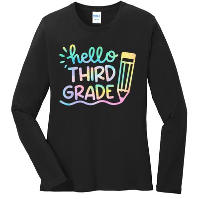 Hello 3rd Grade Tie Dye Teachers Kids Back To School Funny Ladies Long Sleeve Shirt