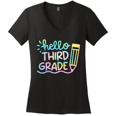 Hello 3rd Grade Tie Dye Teachers Kids Back To School Funny Women's V-Neck T-Shirt