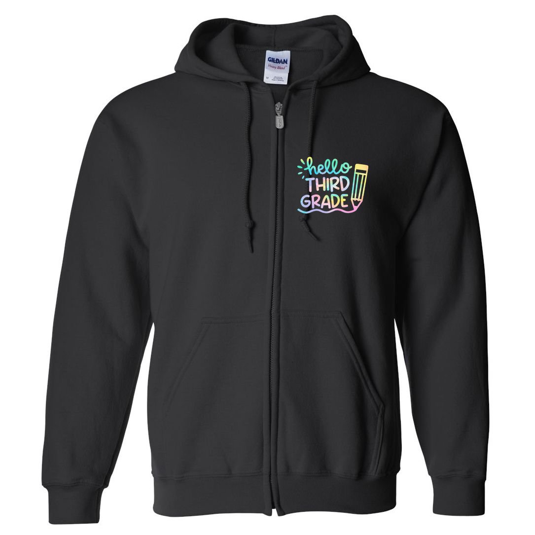 Hello 3rd Grade Tie Dye Teachers Kids Back To School Funny Full Zip Hoodie