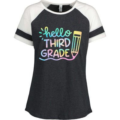 Hello 3rd Grade Tie Dye Teachers Kids Back To School Funny Enza Ladies Jersey Colorblock Tee