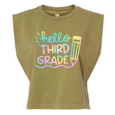 Hello 3rd Grade Tie Dye Teachers Kids Back To School Funny Garment-Dyed Women's Muscle Tee