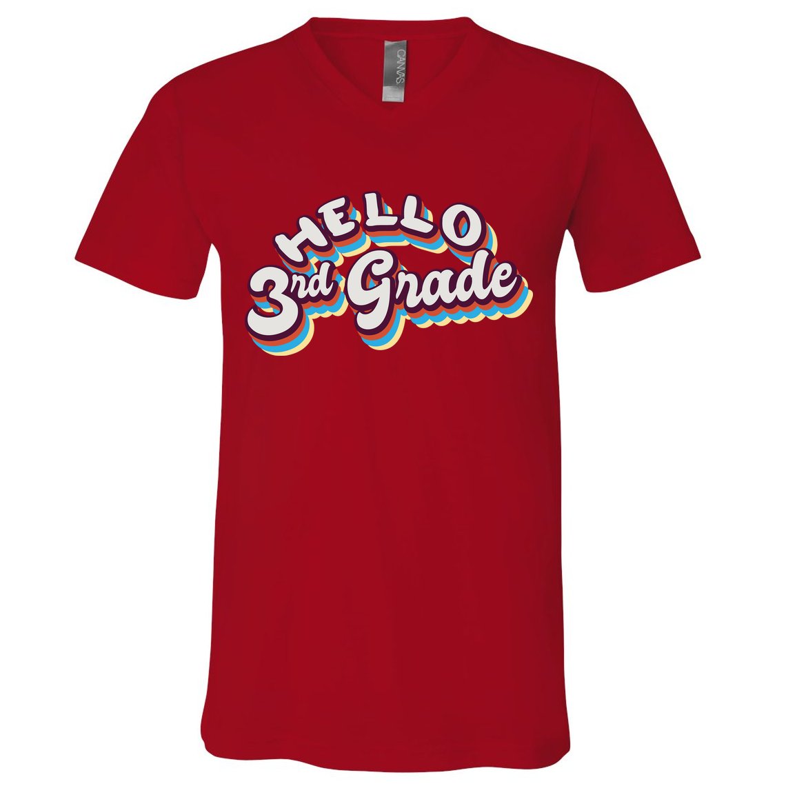 Hello 3rd Grade Colorful V-Neck T-Shirt