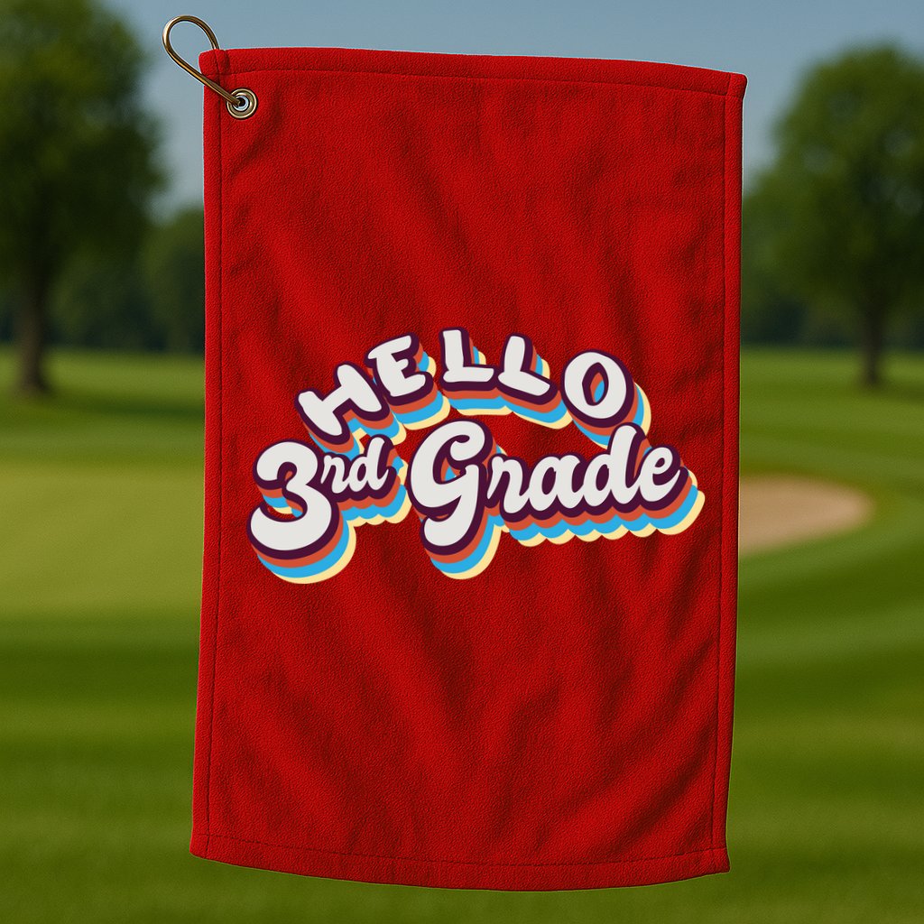 Hello 3rd Grade Colorful Golf Towel