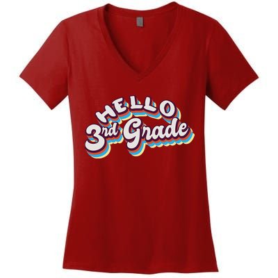 Hello 3rd Grade Colorful Women's V-Neck T-Shirt
