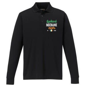 Holiday 365 St Patrick's Day Luckiest Mechanic Ever Gift Performance Long Sleeve Polo