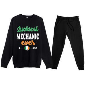 Holiday 365 St Patrick's Day Luckiest Mechanic Ever Gift Premium Crewneck Sweatsuit Set