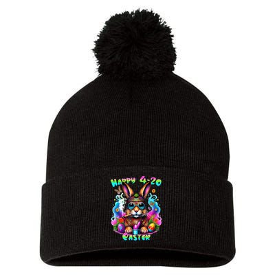 Happy 4 20 Easter Funny Weed Smoker Bunny Easter Day  Pom Pom 12in Knit Beanie