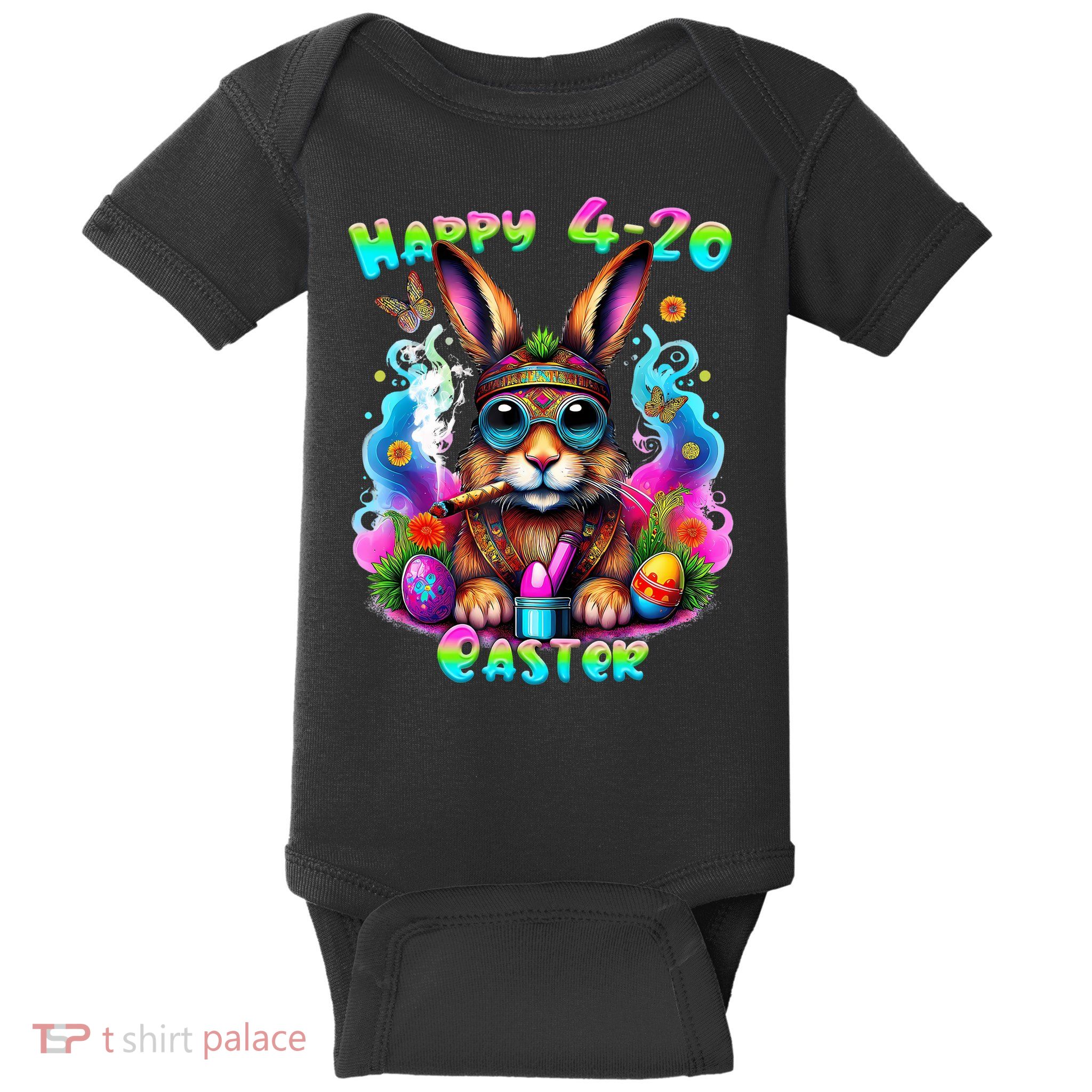 Happy 4 20 Easter Funny Weed Smoker Bunny Easter Day  Baby Bodysuit