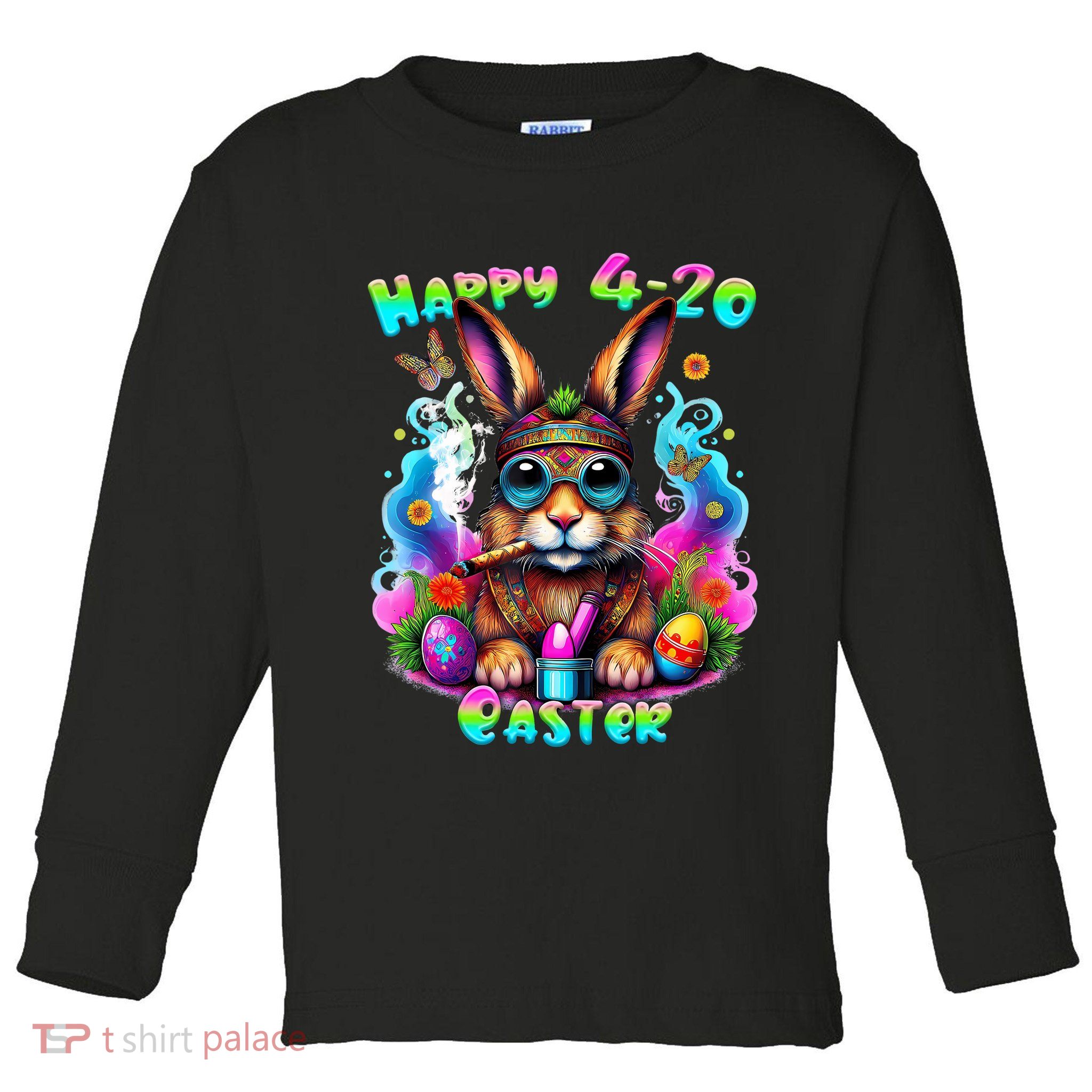 Happy 4 20 Easter Funny Weed Smoker Bunny Easter Day  Toddler Long Sleeve Shirt