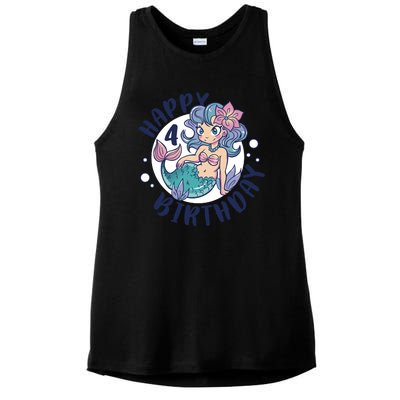 Happy 4th Birthday Cute Mermaid Ladies PosiCharge Tri-Blend Wicking Tank