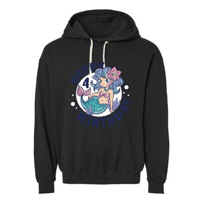 Happy 4th Birthday Cute Mermaid Garment-Dyed Fleece Hoodie