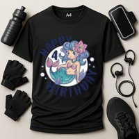 Happy 4th Birthday Cute Mermaid Cooling Performance Crew T-Shirt