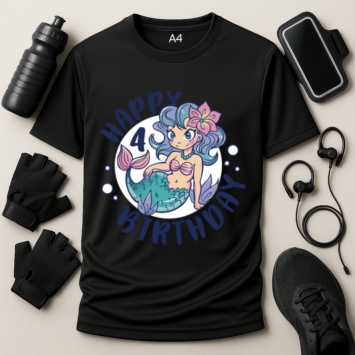 Happy 4th Birthday Cute Mermaid Cooling Performance Crew T-Shirt