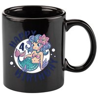 Happy 4th Birthday Cute Mermaid 11oz C Handle Ceramic Mug