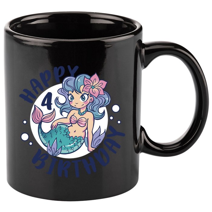 Happy 4th Birthday Cute Mermaid 11oz C Handle Ceramic Mug
