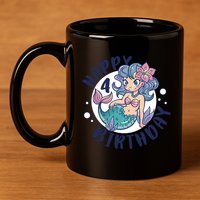 Happy 4th Birthday Cute Mermaid 11oz C Handle Ceramic Mug